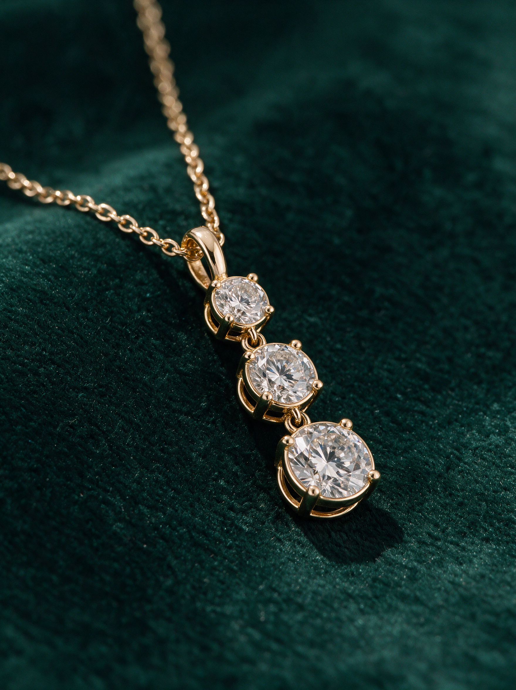 Three-Stone Graduated Drop Pendant — hero view, 0.75 ct total · 14k yellow gold