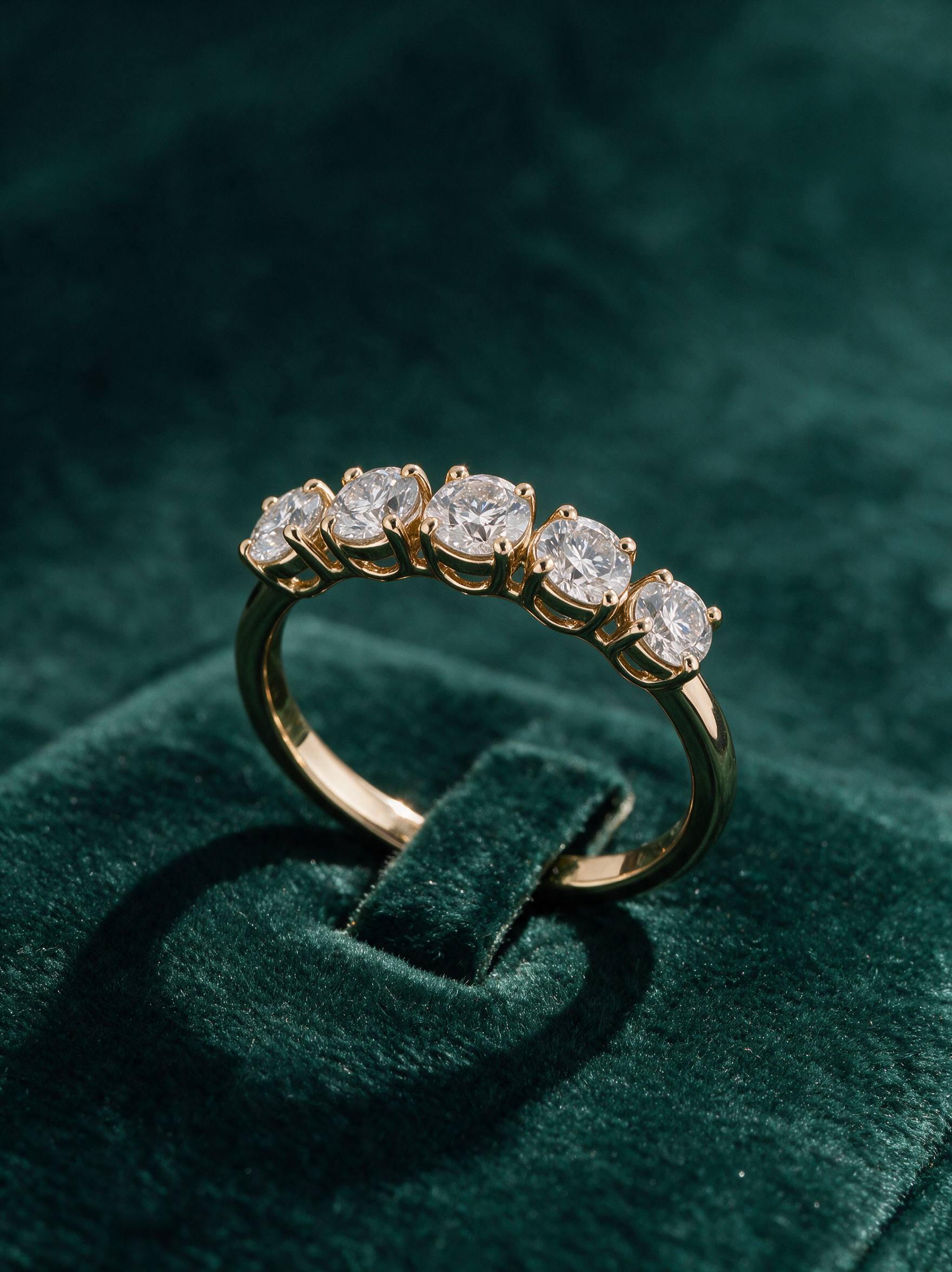 Five-Stone Round Anniversary Band — hero view, 1.00 ct total · 14k yellow gold